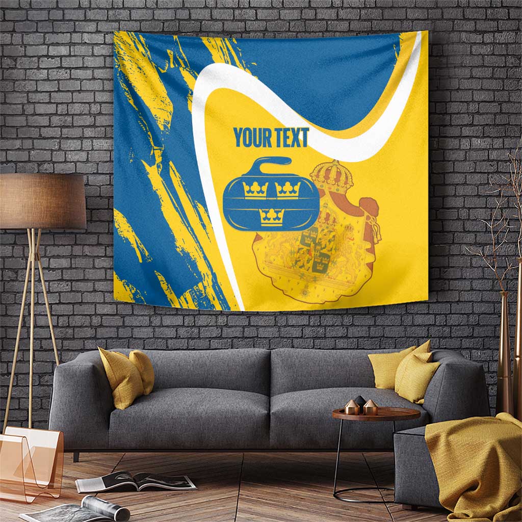 Custom Sweden Curling Tapestry Konungariket Sverige Tre Kronor Grunge Style - Wonder Print Shop