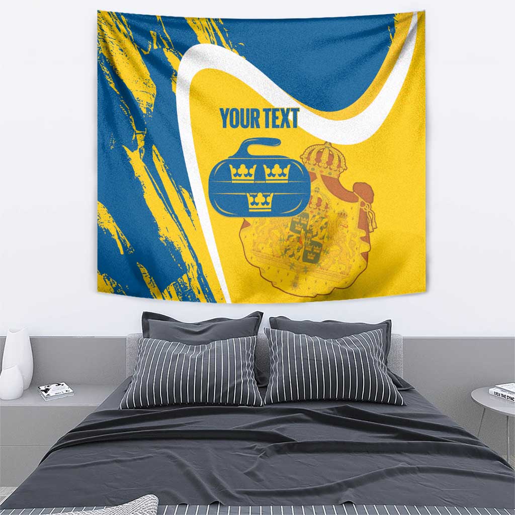 Custom Sweden Curling Tapestry Konungariket Sverige Tre Kronor Grunge Style - Wonder Print Shop
