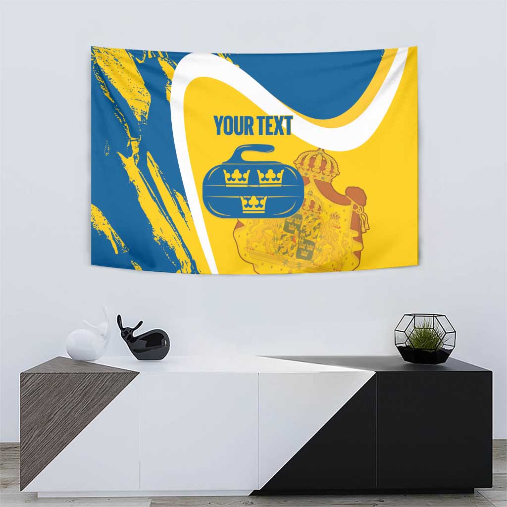Custom Sweden Curling Tapestry Konungariket Sverige Tre Kronor Grunge Style - Wonder Print Shop