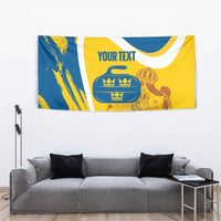 Custom Sweden Curling Tapestry Konungariket Sverige Tre Kronor Grunge Style - Wonder Print Shop
