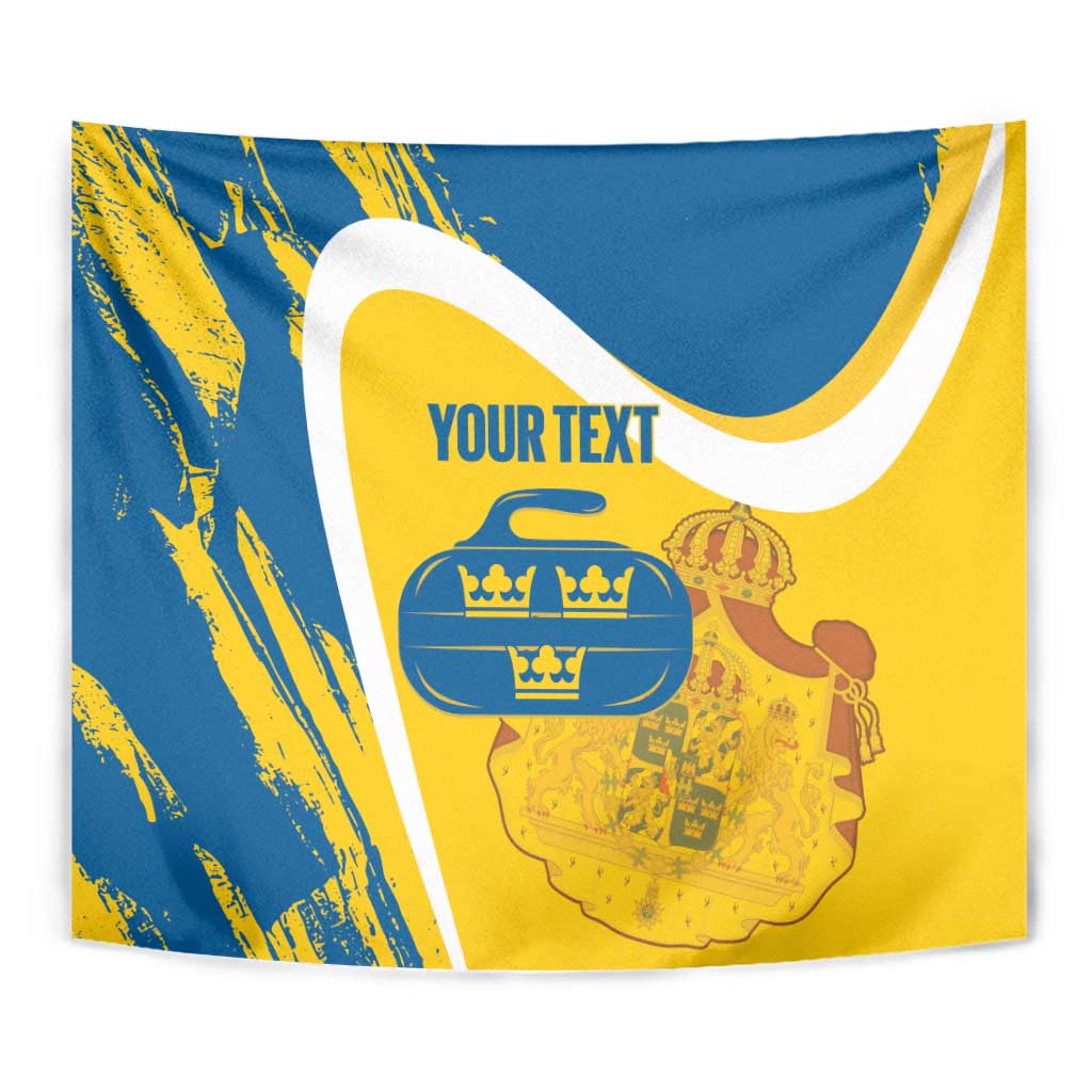Custom Sweden Curling Tapestry Konungariket Sverige Tre Kronor Grunge Style - Wonder Print Shop