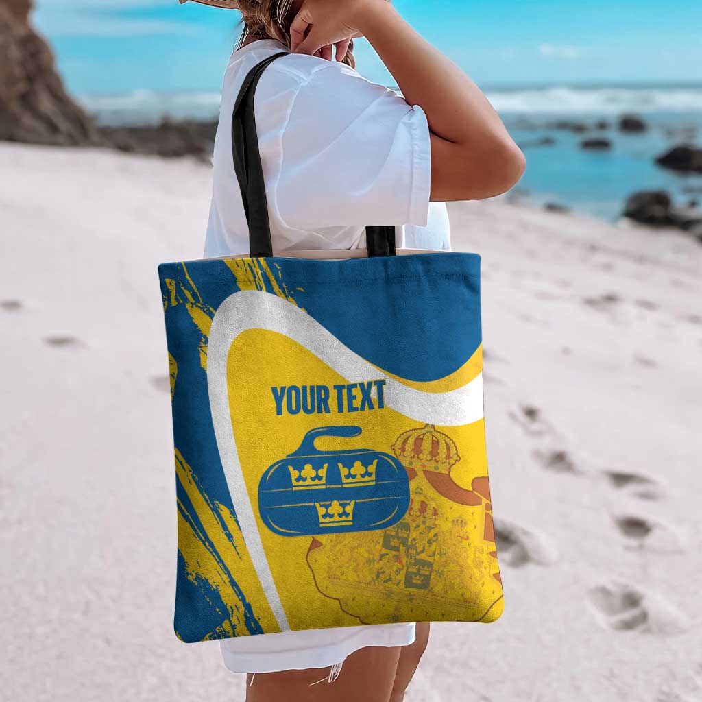 Custom Sweden Curling Tote Bag Konungariket Sverige Tre Kronor Grunge Style - Wonder Print Shop
