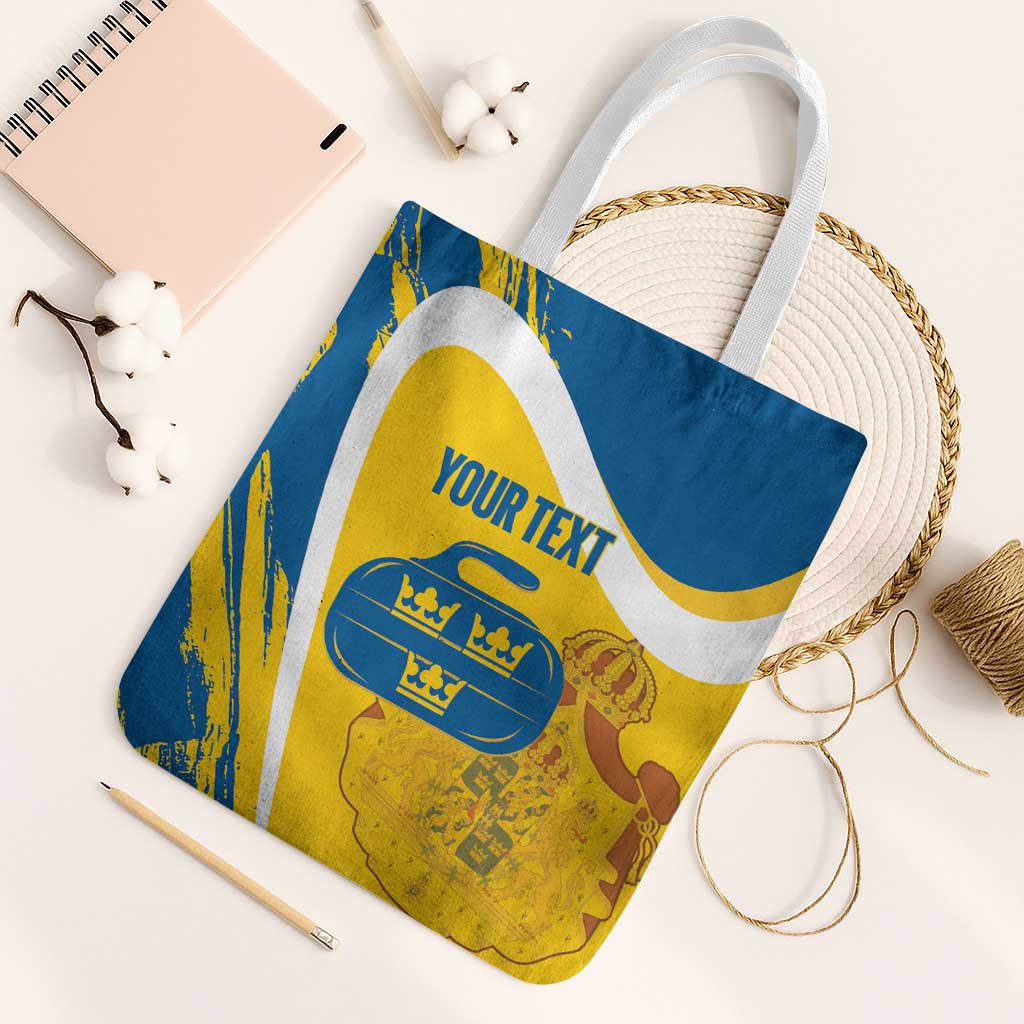 Custom Sweden Curling Tote Bag Konungariket Sverige Tre Kronor Grunge Style - Wonder Print Shop