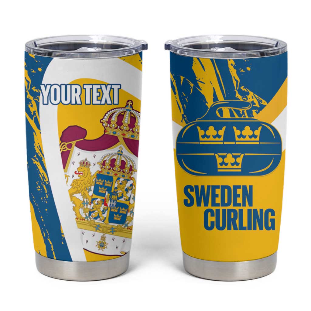 Custom Sweden Curling Tumbler Cup Konungariket Sverige Tre Kronor Grunge Style - Wonder Print Shop