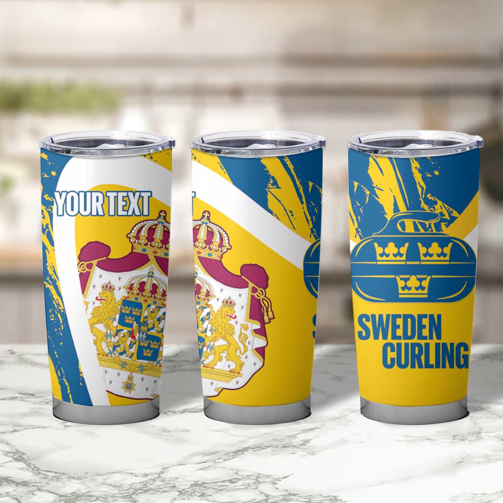 Custom Sweden Curling Tumbler Cup Konungariket Sverige Tre Kronor Grunge Style - Wonder Print Shop