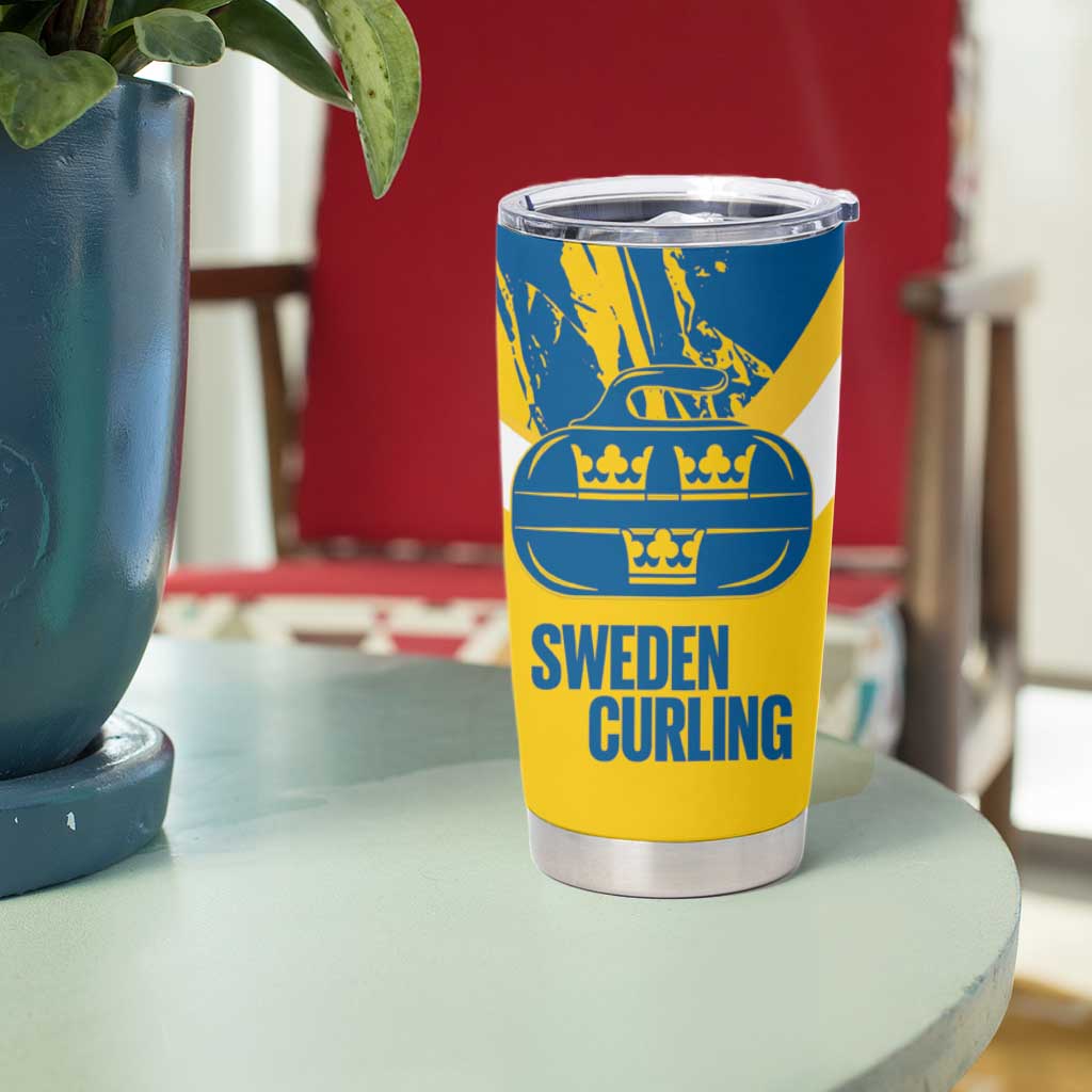 Custom Sweden Curling Tumbler Cup Konungariket Sverige Tre Kronor Grunge Style - Wonder Print Shop