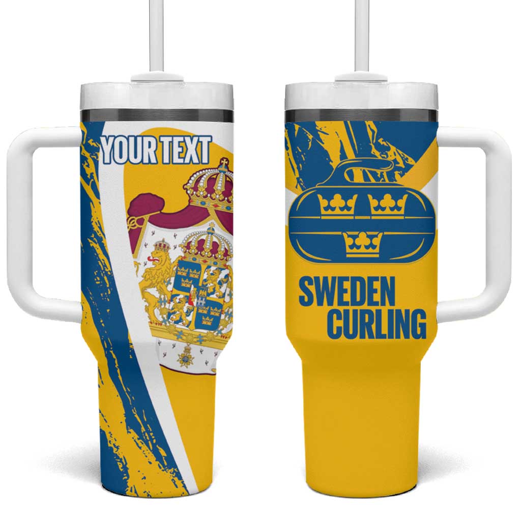 Custom Sweden Curling Tumbler With Handle Konungariket Sverige Tre Kronor Grunge Style - Wonder Print Shop