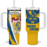 Custom Sweden Curling Tumbler With Handle Konungariket Sverige Tre Kronor Grunge Style - Wonder Print Shop
