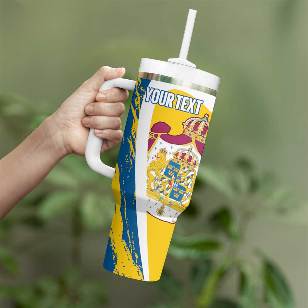 Custom Sweden Curling Tumbler With Handle Konungariket Sverige Tre Kronor Grunge Style - Wonder Print Shop