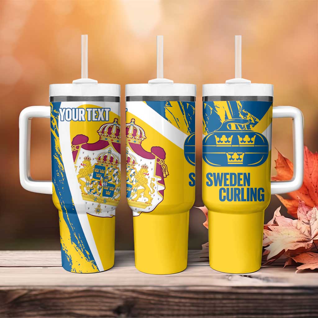 Custom Sweden Curling Tumbler With Handle Konungariket Sverige Tre Kronor Grunge Style - Wonder Print Shop