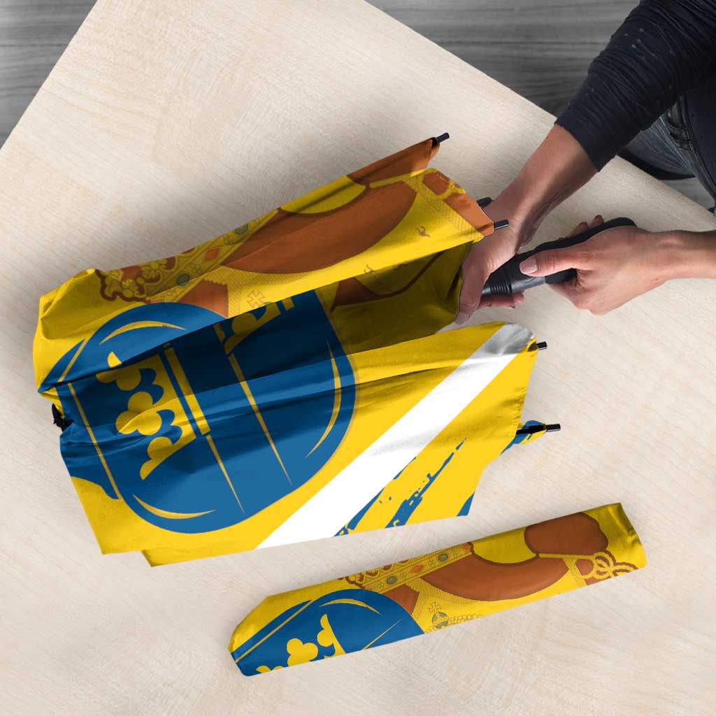 Custom Sweden Curling Umbrella Konungariket Sverige Tre Kronor Grunge Style - Wonder Print Shop