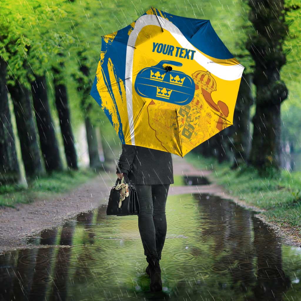 Custom Sweden Curling Umbrella Konungariket Sverige Tre Kronor Grunge Style - Wonder Print Shop