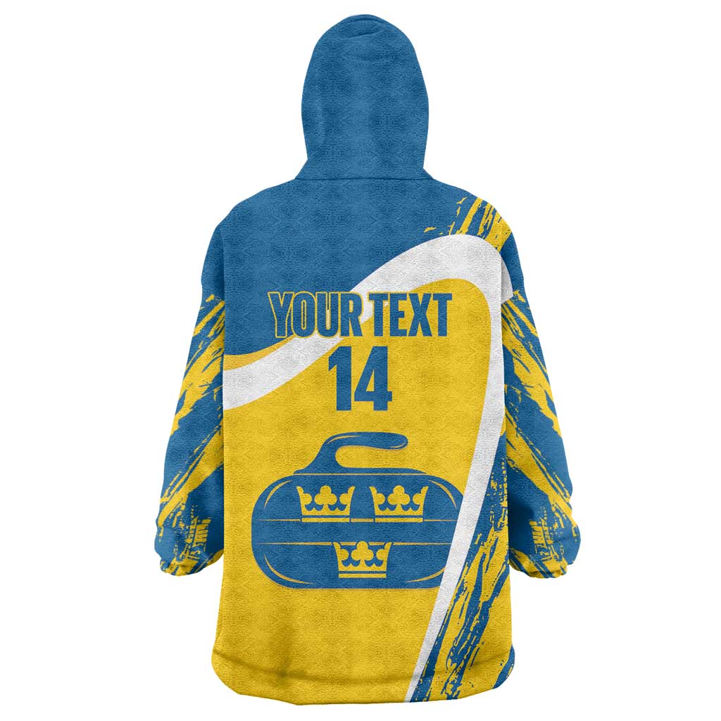 Custom Sweden Curling Wearable Blanket Hoodie Konungariket Sverige Tre Kronor Grunge Style - Wonder Print Shop