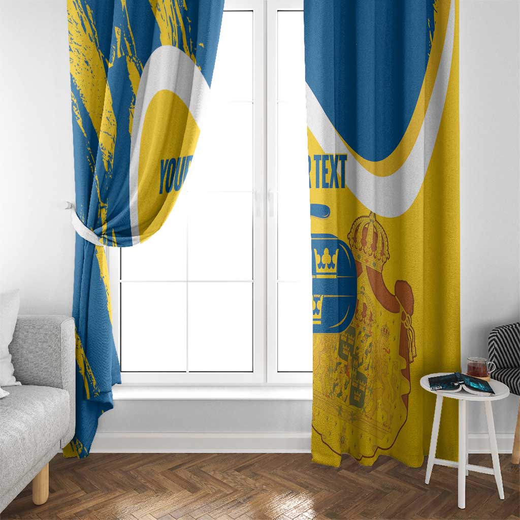 Custom Sweden Curling Window Curtain Konungariket Sverige Tre Kronor Grunge Style - Wonder Print Shop