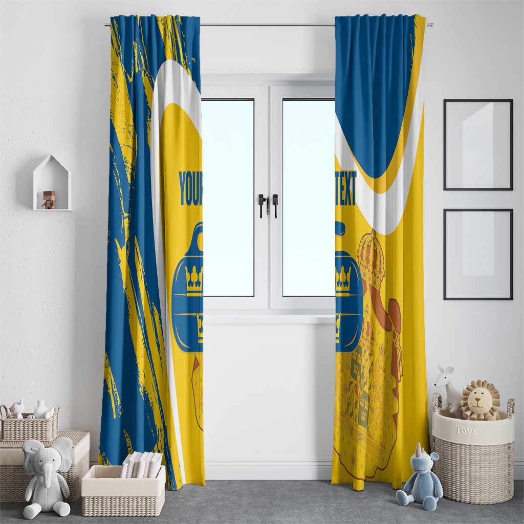 Custom Sweden Curling Window Curtain Konungariket Sverige Tre Kronor Grunge Style - Wonder Print Shop