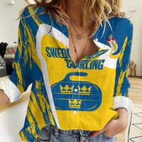 Custom Sweden Curling Women Casual Shirt Konungariket Sverige Tre Kronor Grunge Style - Wonder Print Shop