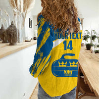 Custom Sweden Curling Women Casual Shirt Konungariket Sverige Tre Kronor Grunge Style - Wonder Print Shop