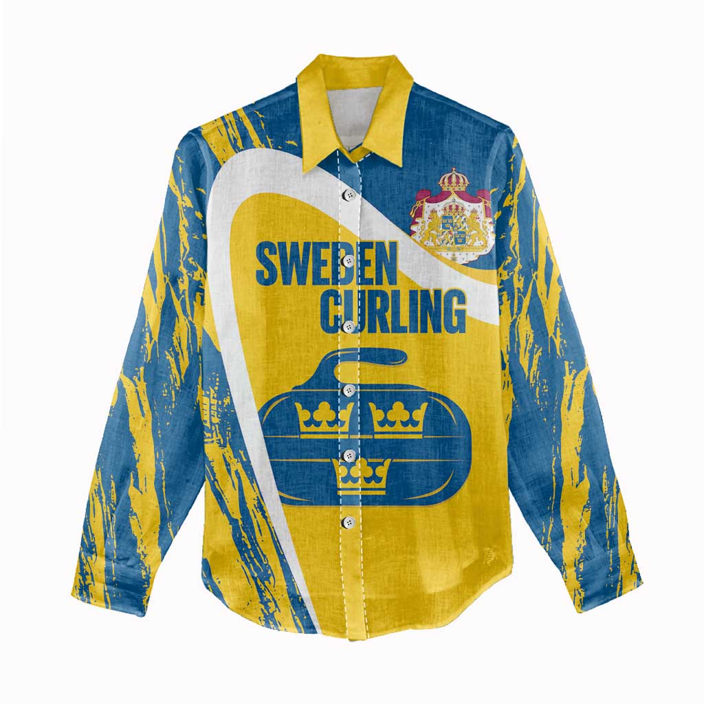 Custom Sweden Curling Women Casual Shirt Konungariket Sverige Tre Kronor Grunge Style - Wonder Print Shop