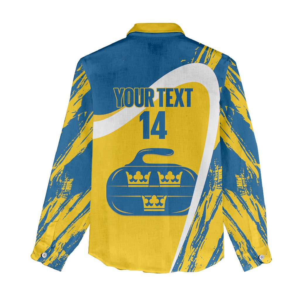 Custom Sweden Curling Women Casual Shirt Konungariket Sverige Tre Kronor Grunge Style - Wonder Print Shop