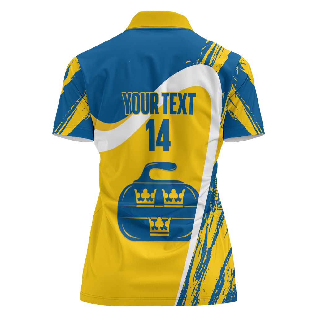 Custom Sweden Curling Women Polo Shirt Konungariket Sverige Tre Kronor Grunge Style - Wonder Print Shop
