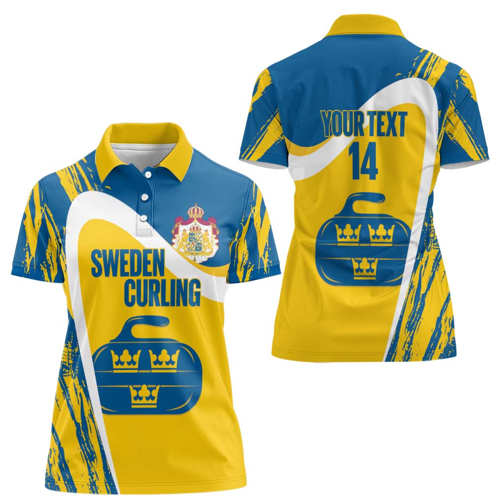 Custom Sweden Curling Women Polo Shirt Konungariket Sverige Tre Kronor Grunge Style - Wonder Print Shop