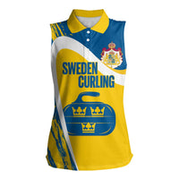Custom Sweden Curling Women Sleeveless Polo Shirt Konungariket Sverige Tre Kronor Grunge Style - Wonder Print Shop