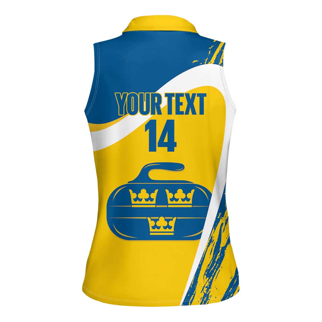 Custom Sweden Curling Women Sleeveless Polo Shirt Konungariket Sverige Tre Kronor Grunge Style - Wonder Print Shop