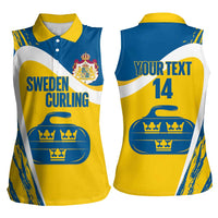 Custom Sweden Curling Women Sleeveless Polo Shirt Konungariket Sverige Tre Kronor Grunge Style - Wonder Print Shop