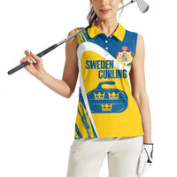 Custom Sweden Curling Women Sleeveless Polo Shirt Konungariket Sverige Tre Kronor Grunge Style - Wonder Print Shop