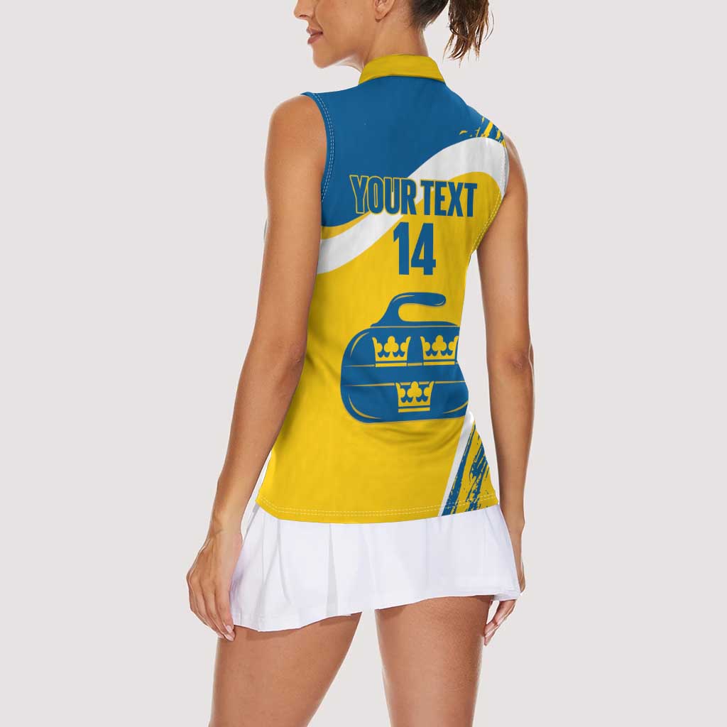 Custom Sweden Curling Women Sleeveless Polo Shirt Konungariket Sverige Tre Kronor Grunge Style - Wonder Print Shop