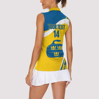 Custom Sweden Curling Women Sleeveless Polo Shirt Konungariket Sverige Tre Kronor Grunge Style - Wonder Print Shop