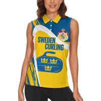 Custom Sweden Curling Women Sleeveless Polo Shirt Konungariket Sverige Tre Kronor Grunge Style - Wonder Print Shop
