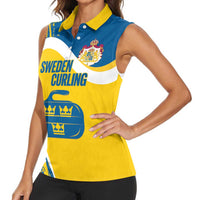 Custom Sweden Curling Women Sleeveless Polo Shirt Konungariket Sverige Tre Kronor Grunge Style - Wonder Print Shop