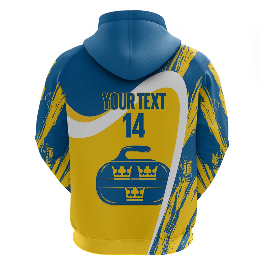 Custom Sweden Curling Zip Hoodie Konungariket Sverige Tre Kronor Grunge Style - Wonder Print Shop
