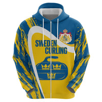 Custom Sweden Curling Zip Hoodie Konungariket Sverige Tre Kronor Grunge Style - Wonder Print Shop