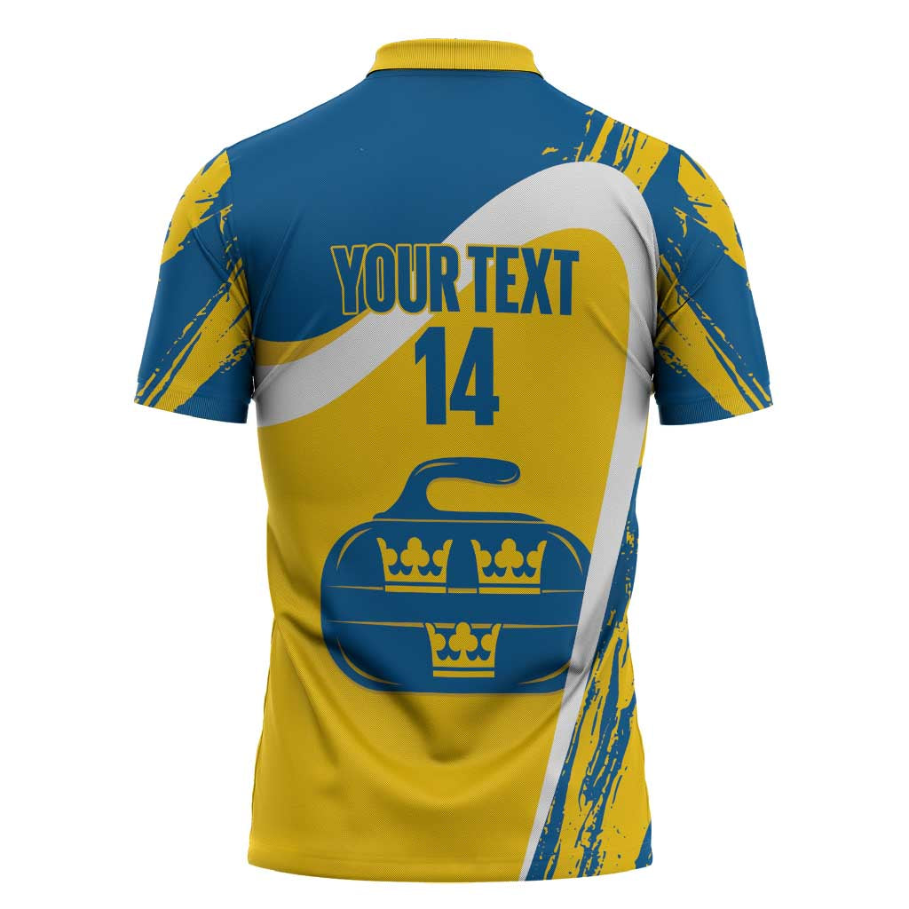 Custom Sweden Curling Zipper Polo Shirt Konungariket Sverige Tre Kronor Grunge Style - Wonder Print Shop