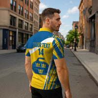 Custom Sweden Curling Zipper Polo Shirt Konungariket Sverige Tre Kronor Grunge Style - Wonder Print Shop