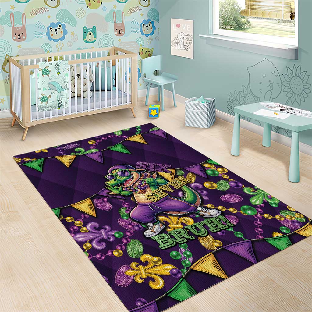 Six Seven Alligator Mardi Gras Area Rug 67 Gen Alpha Slang Carnival Beads
