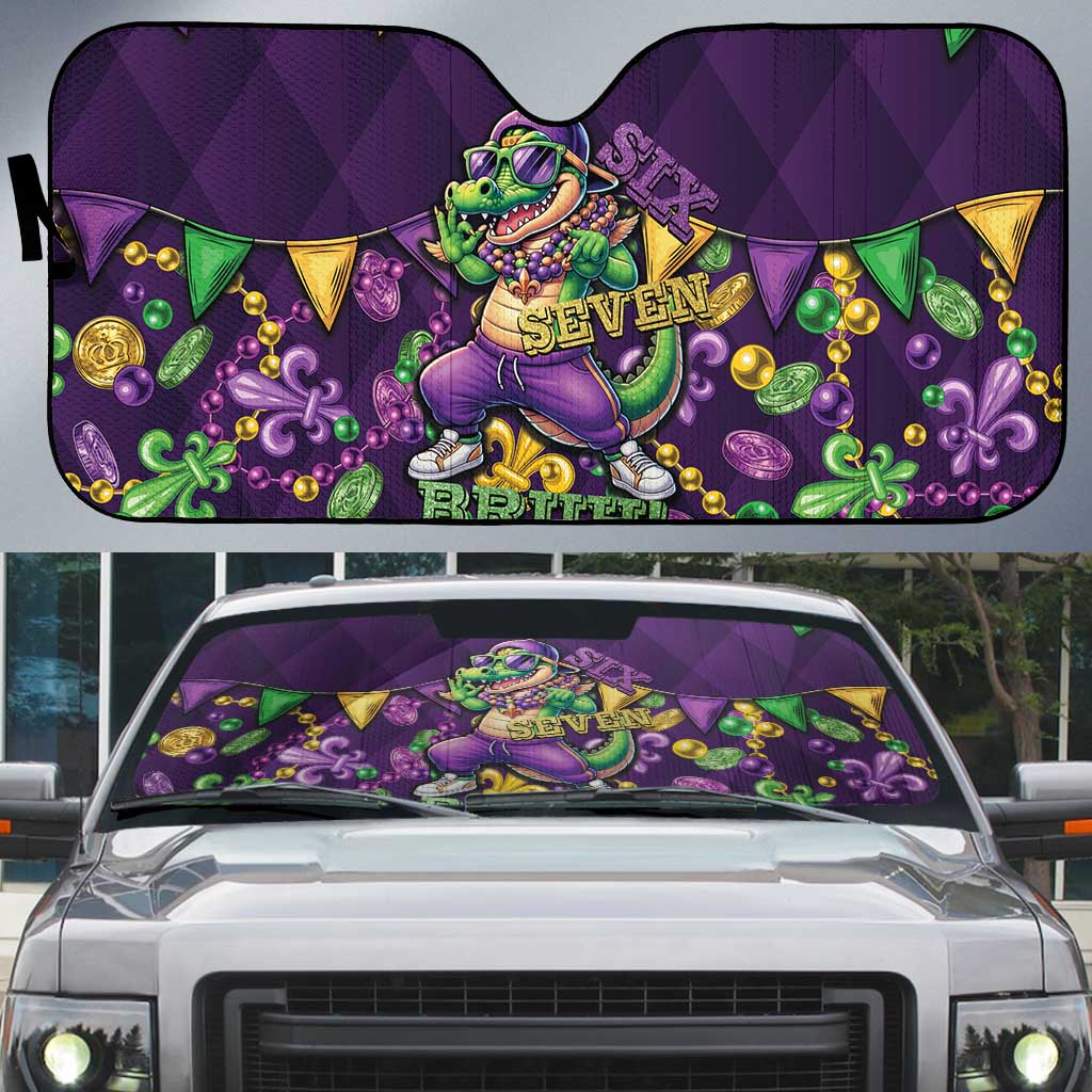 Six Seven Alligator Mardi Gras Auto Sun Shade 67 Gen Alpha Slang Carnival Beads