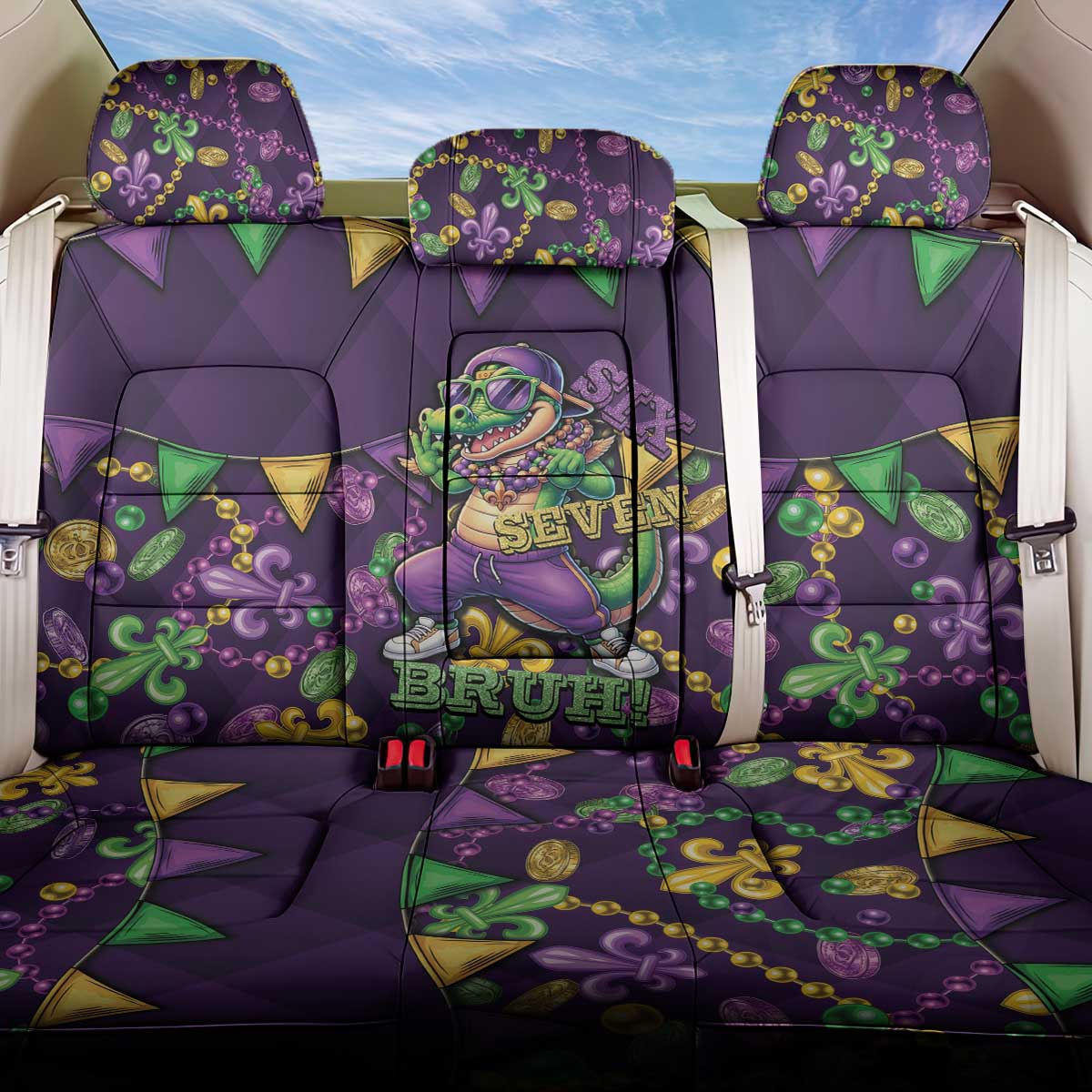 Six Seven Alligator Mardi Gras Back Car Seat Cover 67 Gen Alpha Slang Carnival Beads