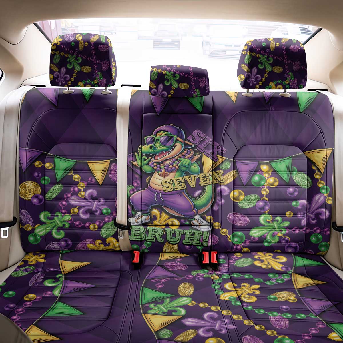 Six Seven Alligator Mardi Gras Back Car Seat Cover 67 Gen Alpha Slang Carnival Beads