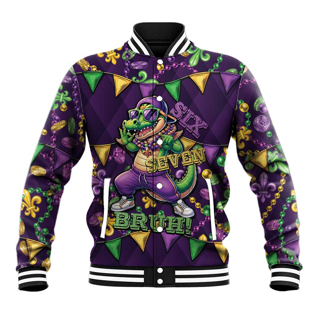 Six Seven Alligator Mardi Gras Baseball Jacket 67 Gen Alpha Slang Carnival Beads