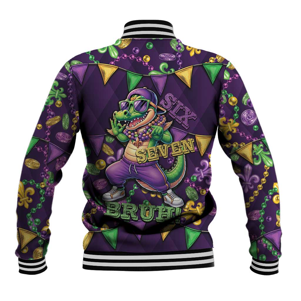 Six Seven Alligator Mardi Gras Baseball Jacket 67 Gen Alpha Slang Carnival Beads