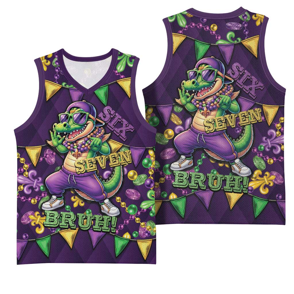 Six Seven Alligator Mardi Gras Basketball Jersey 67 Gen Alpha Slang Carnival Beads
