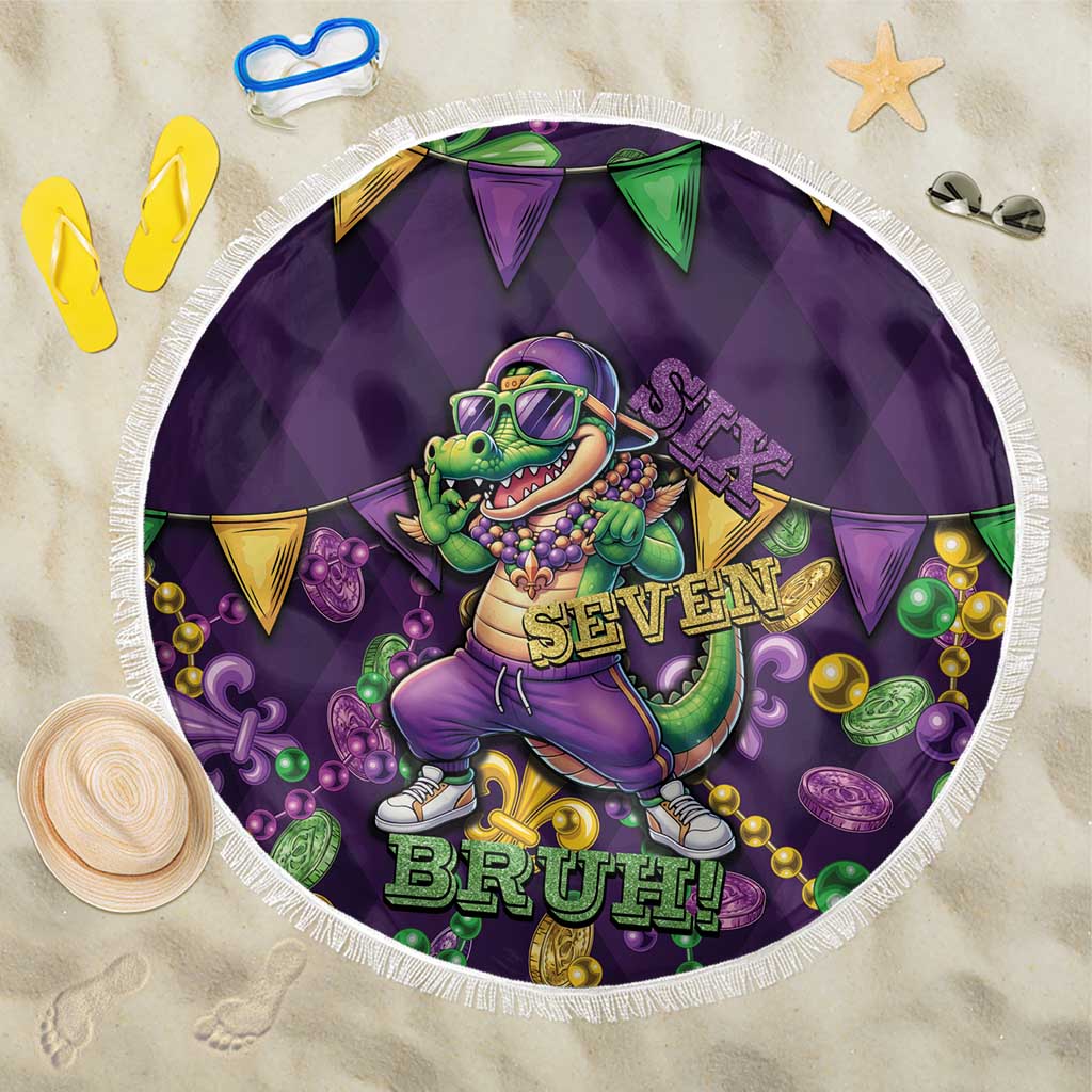 Six Seven Alligator Mardi Gras Beach Blanket 67 Gen Alpha Slang Carnival Beads