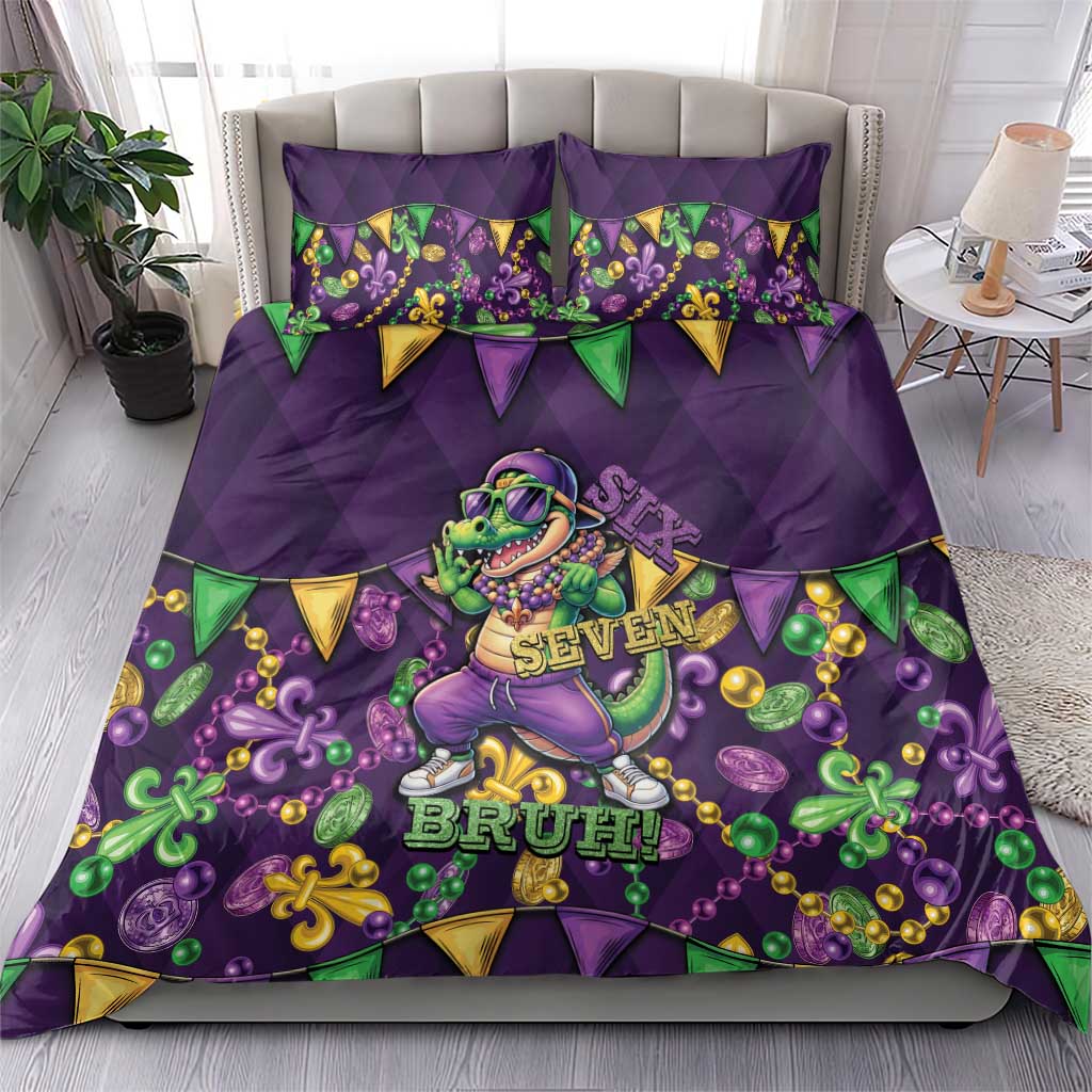 Six Seven Alligator Mardi Gras Bedding Set 67 Gen Alpha Slang Carnival Beads