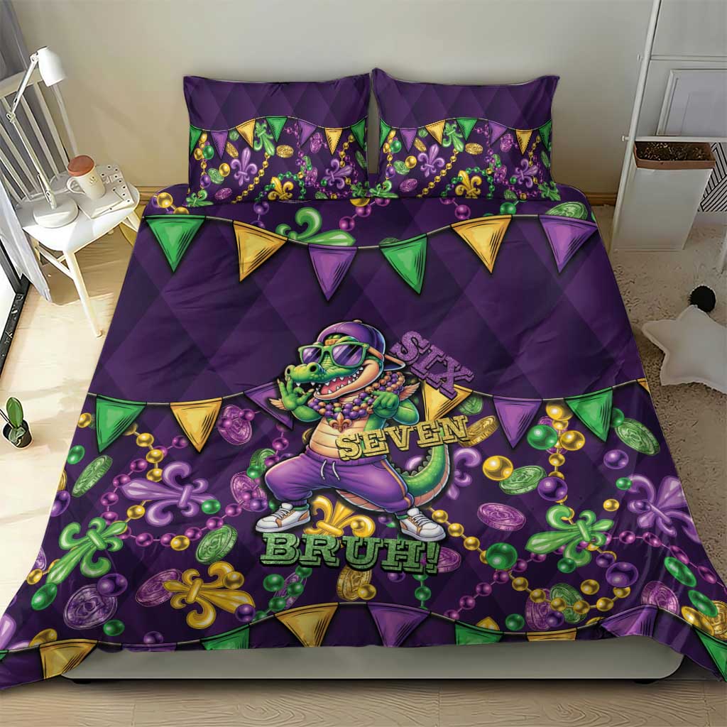 Six Seven Alligator Mardi Gras Bedding Set 67 Gen Alpha Slang Carnival Beads
