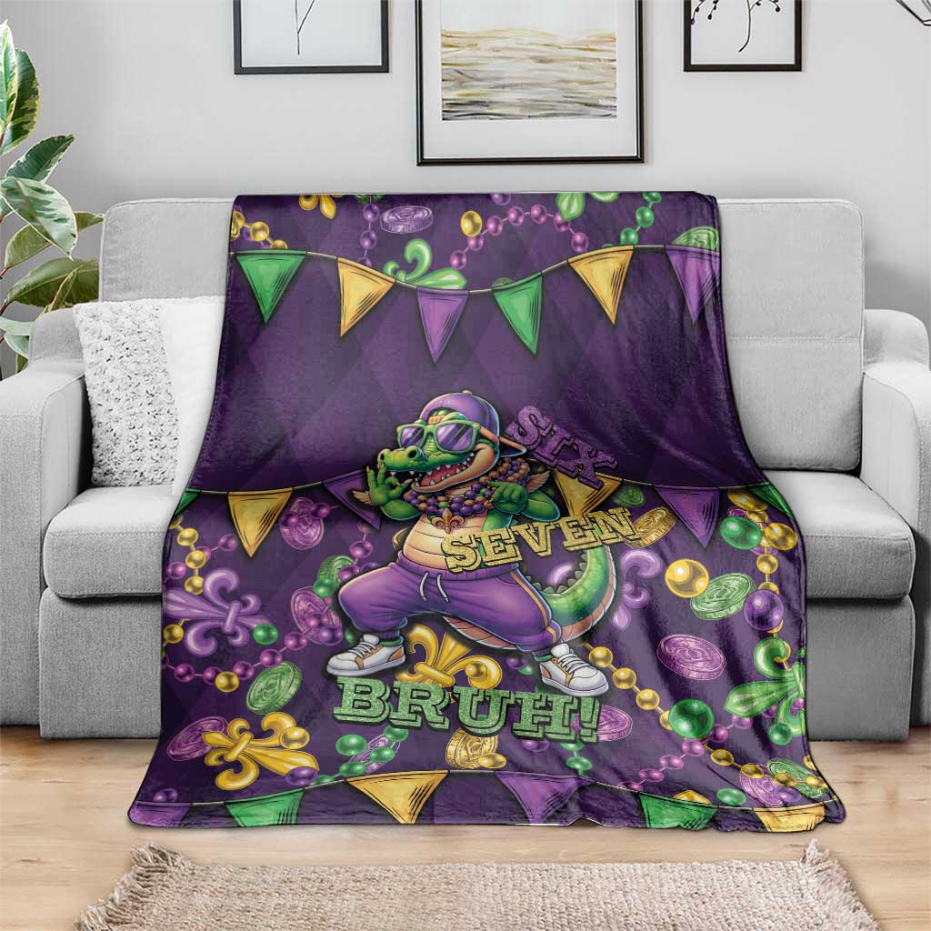 Six Seven Alligator Mardi Gras Blanket 67 Gen Alpha Slang Carnival Beads