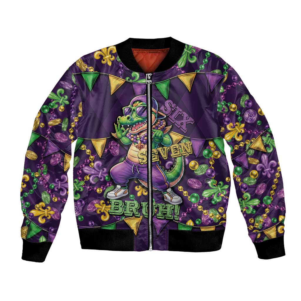 Six Seven Alligator Mardi Gras Bomber Jacket 67 Gen Alpha Slang Carnival Beads
