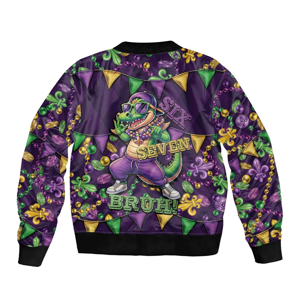 Six Seven Alligator Mardi Gras Bomber Jacket 67 Gen Alpha Slang Carnival Beads